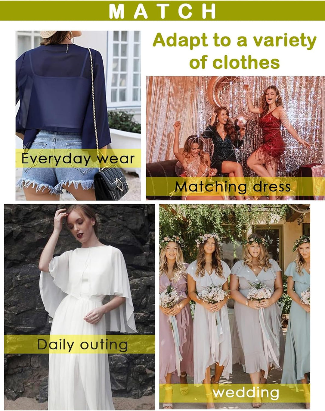 BEAUTELICATE Chiffon Stola Damen Festlich Chiffon Schal Cape Bolero Strickjacke für Hochzeit Braut A
