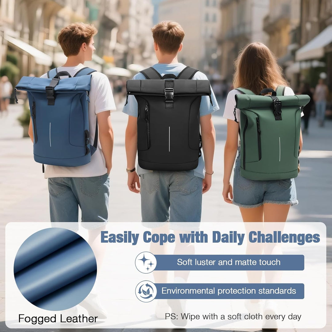 Rolltop Rucksack Herren Damen, Wasserdicht Laptop Schulrucksack mit 17 Zoll Laptopfach, Gross Reiser