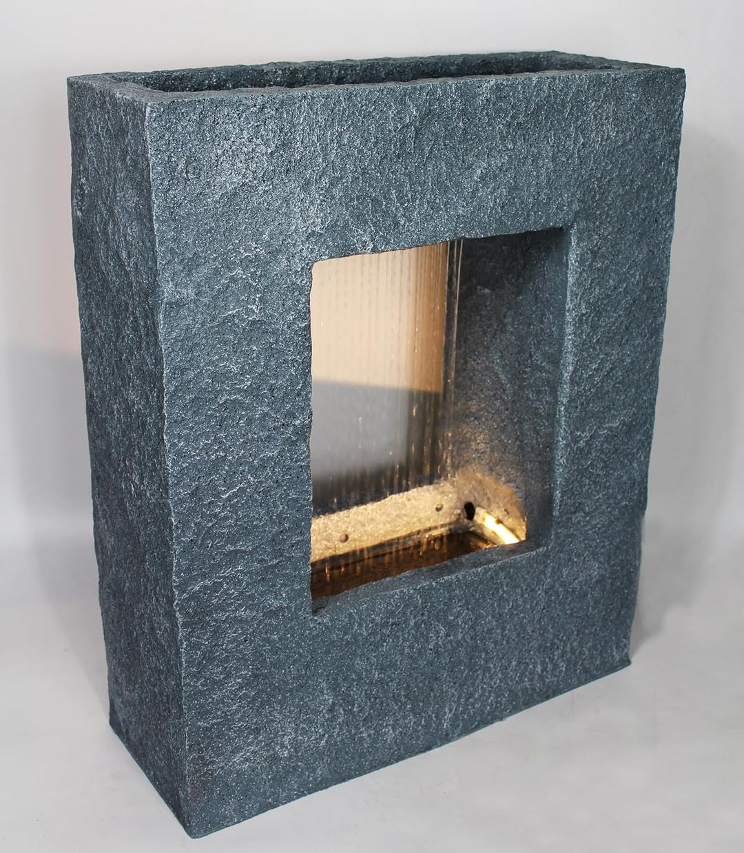 Gartenbrunnen mit LED Beleuchtung 65x53 cm Zimmerbrunnen Brunnen Steinoptik Regen Wasserfall eckig w