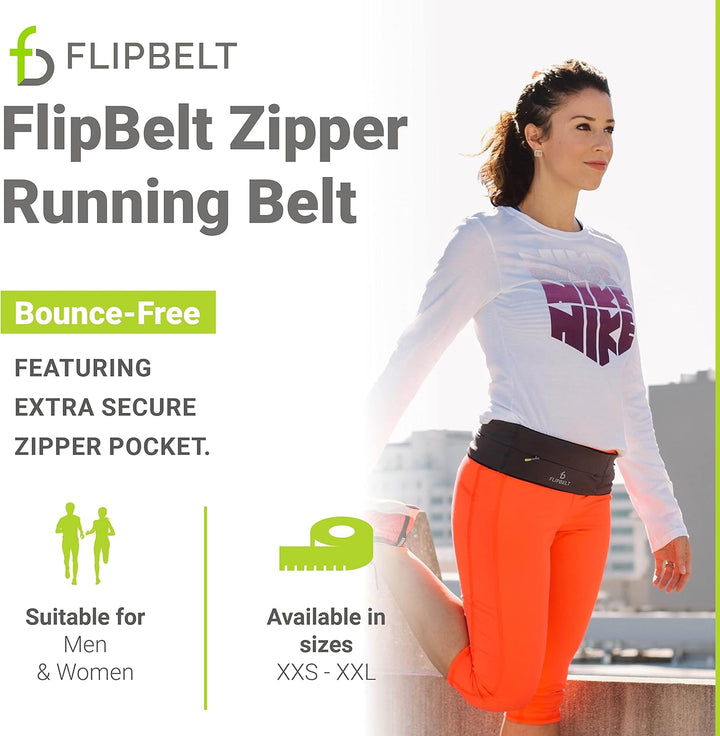 FlipBelt Zipper - Laufgürtel für Handy &amp; kleines Zubehör - Sport-Bauchtasche für Damen und Herren -