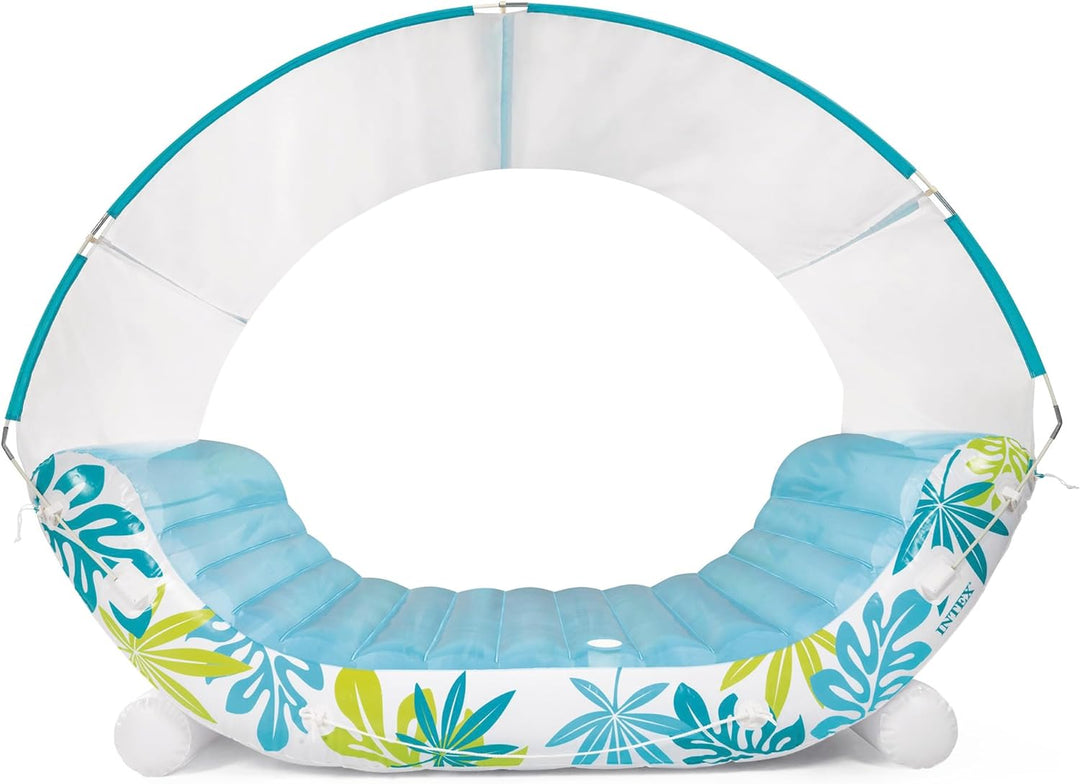 Intex 56294EU - Aufblasbare Lounge-Luftmatratze Tropical mit abnehmbarem Sonnenschutz, PVC, Blau, 22