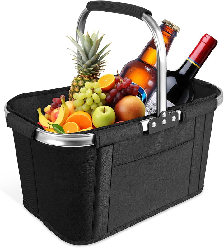 Einkaufskorb Faltbar 30L XXL, Platzsparender Klappkorb mit Edelstahlrahmen & 300D Oxford, Ideal für