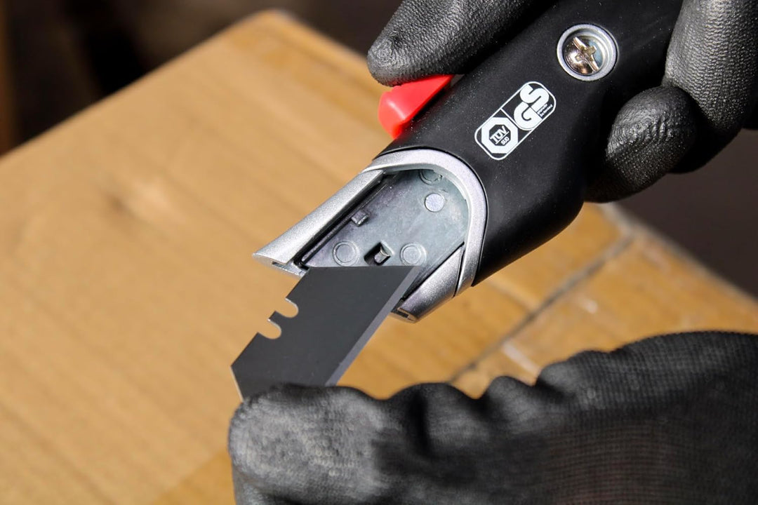 WEDO Safety Cutter Premium – Sicherheitsmesser mit automatischem Klingenrückzug, Metallgriff & Gummi