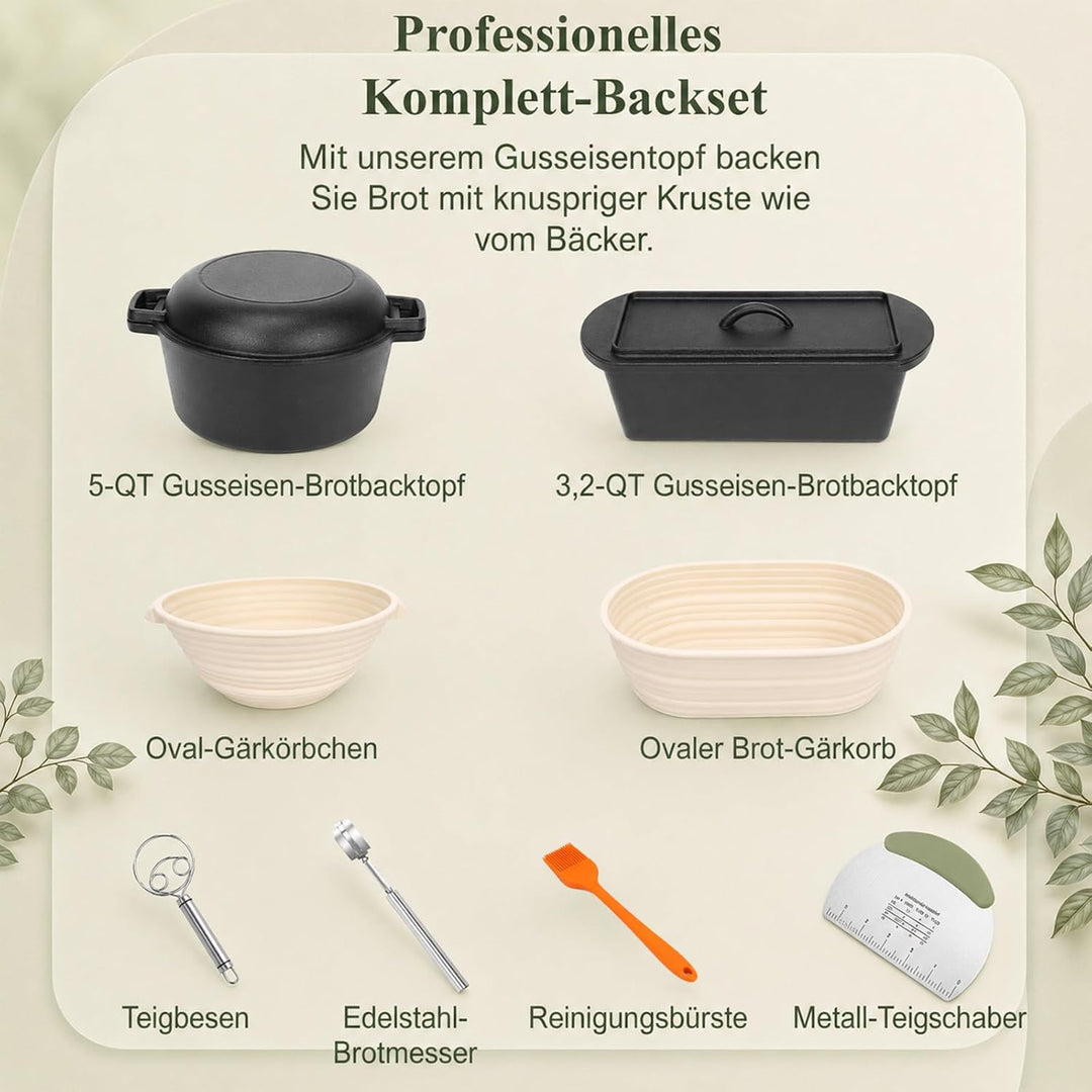 Gusseisen Topf 26cm Brot Backen, Brotbackform mit Deckel, Gärkorb, Robuste Brotbackform mit Deckel,