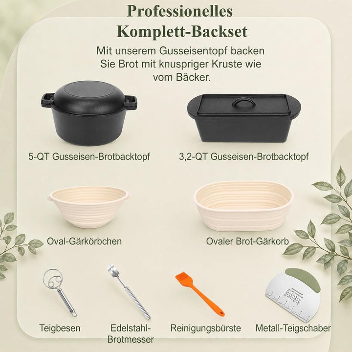 Gusseisen Topf 26cm Brot Backen, Brotbackform mit Deckel, Gärkorb, Robuste Brotbackform mit Deckel,