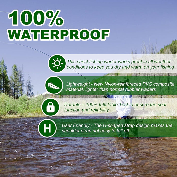 Croch Wathose für Herren Damen Anglerhose Wasserdicht PVC Nylon mit Gummi Watstiefel Grösse 38-47 Pe