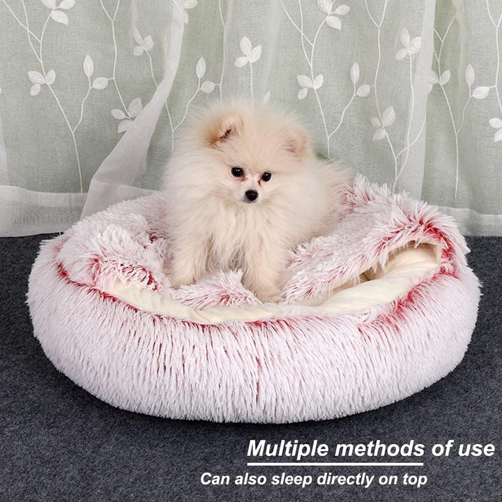 YUDANSI Katzenbett, 40cm Überdachtes Hundebett Katzenhöhlenbett Donut für Kätzchen welpen, Plüsch Ku