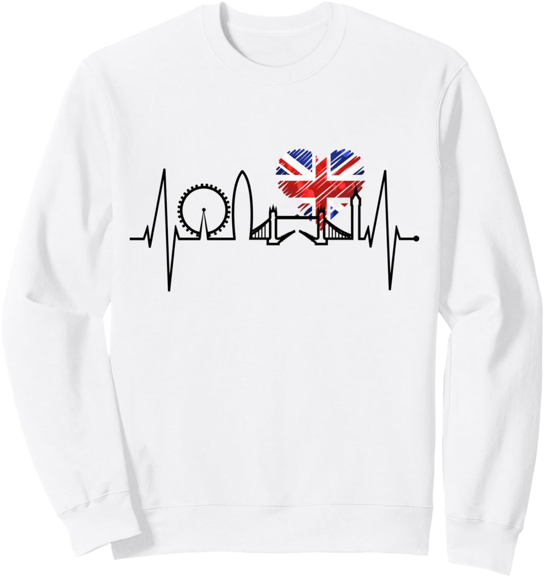 London Skyline Herzschlag UK Flagge London Fan Herz London Sweatshirt