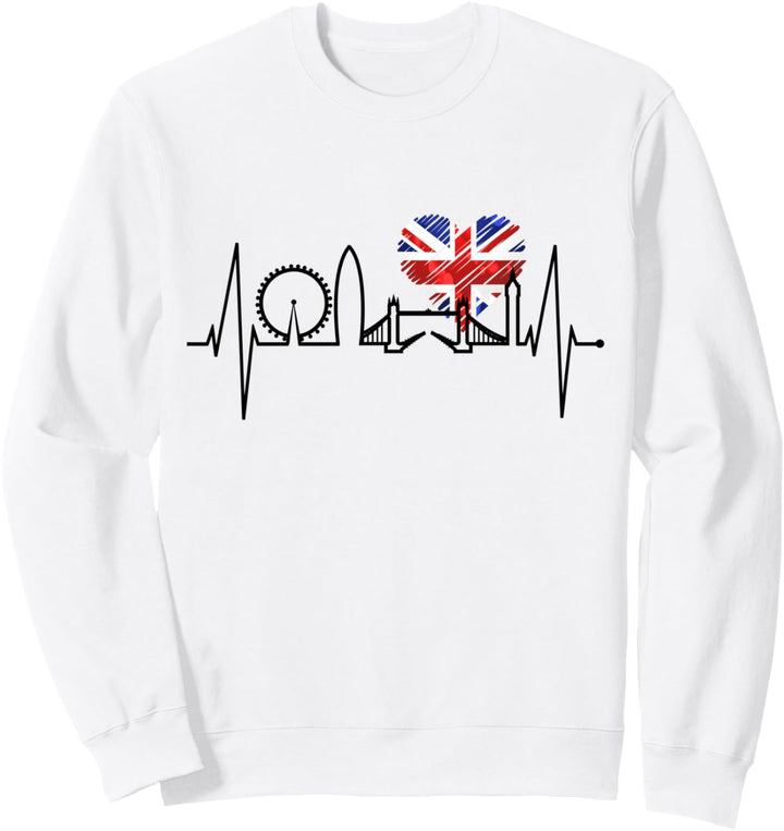 London Skyline Herzschlag UK Flagge London Fan Herz London Sweatshirt
