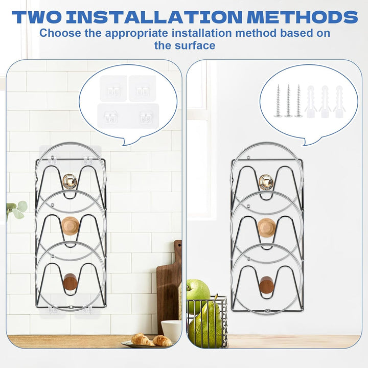 2 Pack Topfdeckel Organizer Rack, 6-Tier Topfdeckel Halter, keine Bohrung erforderlich, Sticks zu gl