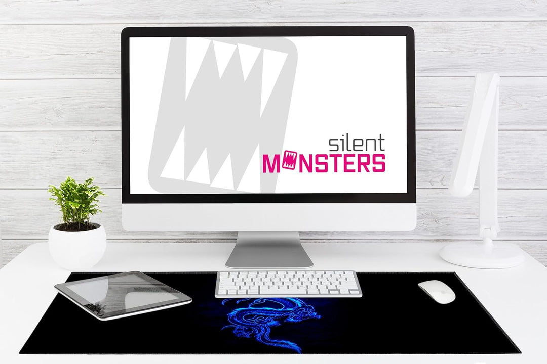 Silent Monsters Mauspad XXL 900 x 400 mm grosses Mousepad Drache blau - Vernähter Rand, rutschfest &