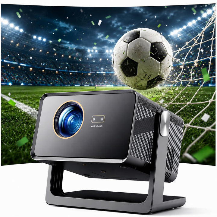 WOLFANG Mini Beamer 4K【Netflix Official & Autofokus/Trapezkorrektur】, 28000 Lumen WiFi 6 Smart Proje