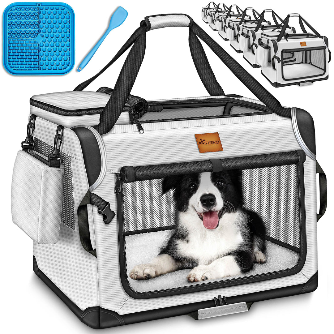 TRESKO® Hundebox faltbar inkl. Leckmatte und Spatel S 50x34x34cm | Transportbox für Hunde und Katzen