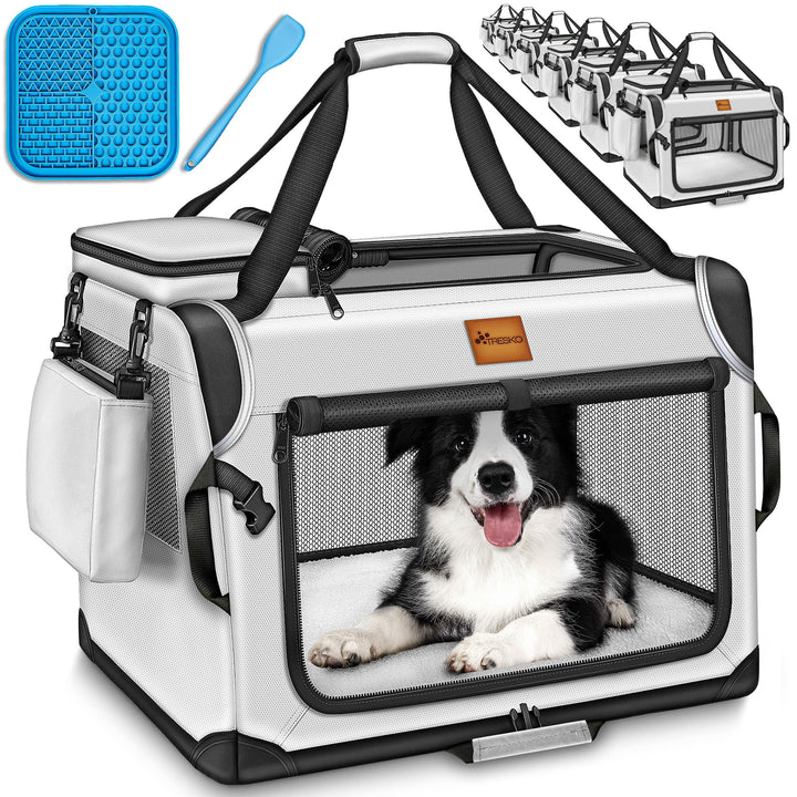 TRESKO® Hundebox faltbar inkl. Leckmatte und Spatel S 50x34x34cm | Transportbox für Hunde und Katzen
