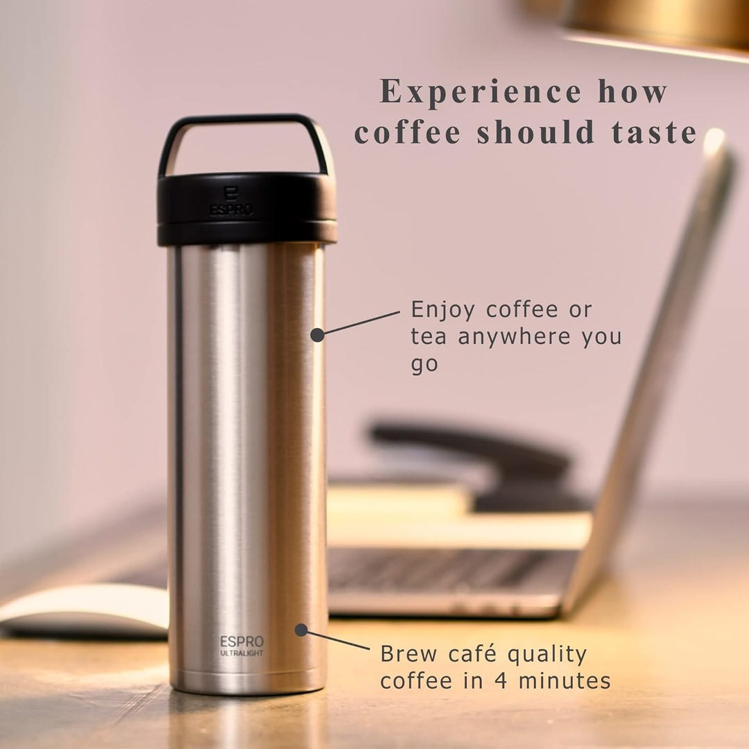 ESPRO Reise French Press Ultralight, Mini Coffee Maker mit Thermo-Funktion, 475ml, edelstahl Edelsta