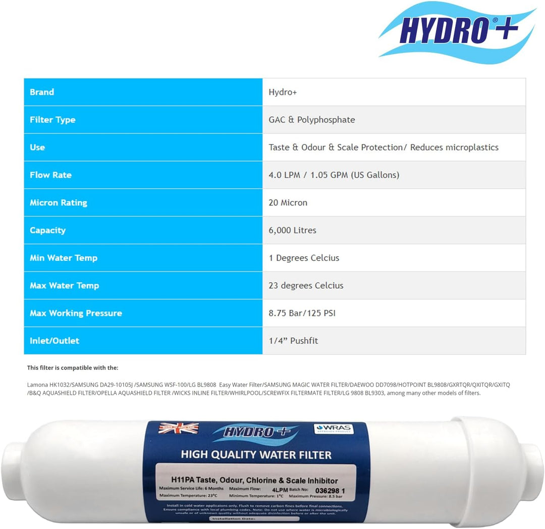 Hydro+ H11PA GAC Filter mit Skaleninhibitor mit 6,35 mm Steckverbindungen (2)