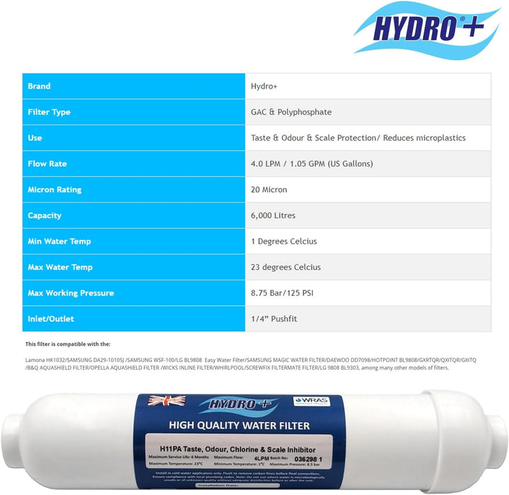 Hydro+ H11PA GAC Filter mit Skaleninhibitor mit 6,35 mm Steckverbindungen (2)