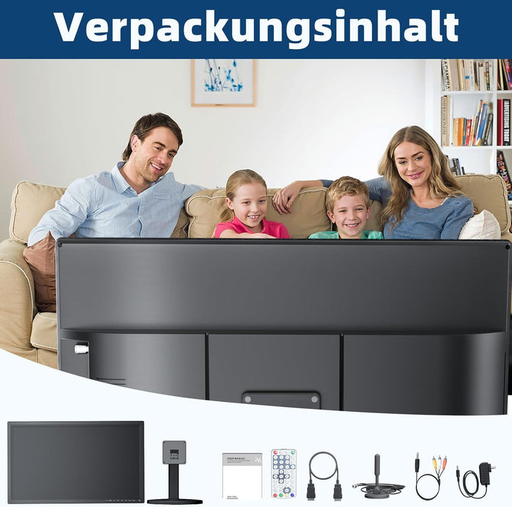 DESOBRY 1080P 22 Zoll Mini Fernseher, HDMI USB AV-Eingang, Kleiner Fernseher mit Antenne und DVB-T2-