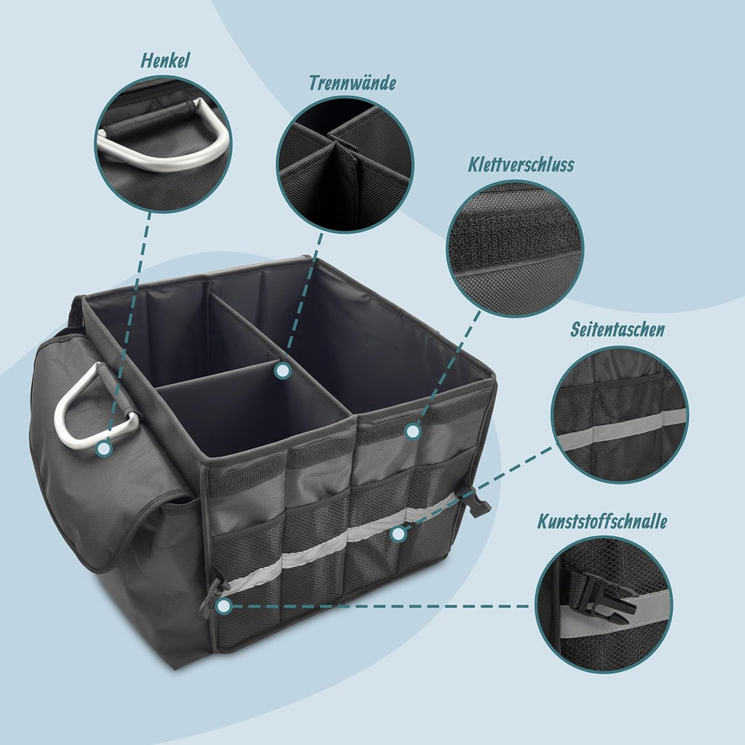 Relaxdays Kofferraum Organizer mit Deckel, entnehmbare Kühltasche, faltbar, HxBxT: 30 x 40 x 40 cm,
