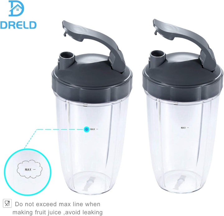 DRELD 2 Set Ersatzbecher 24 OZ für Nutribullet Entsafter mit Flip Top to-Go Deckel, 2 Stück 24 OZ En