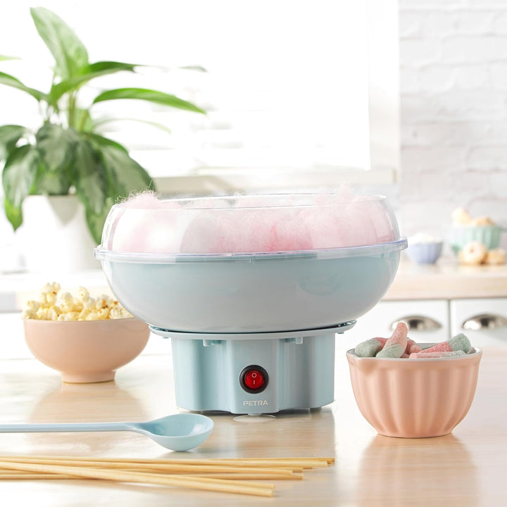 Petra PT2641BLVDEEU7 Zuckerwattemaschinen inkl. Messlöffel und 50 Holzstäbchen, tragbare Retro Zucke