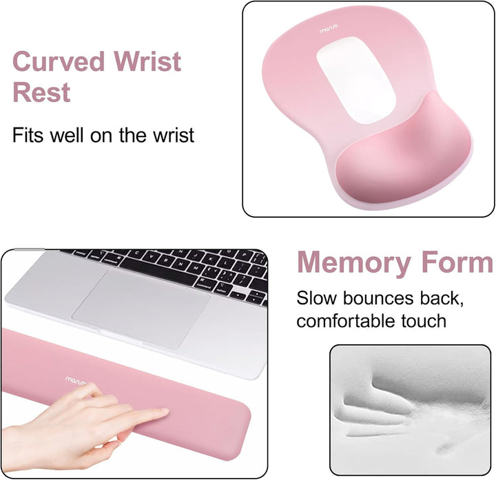 MOSISO Handgelenkstütze für Mauspad&Tastatur Set, Ergonomische Mauspad mit Konkav Gewölbtem Memory S