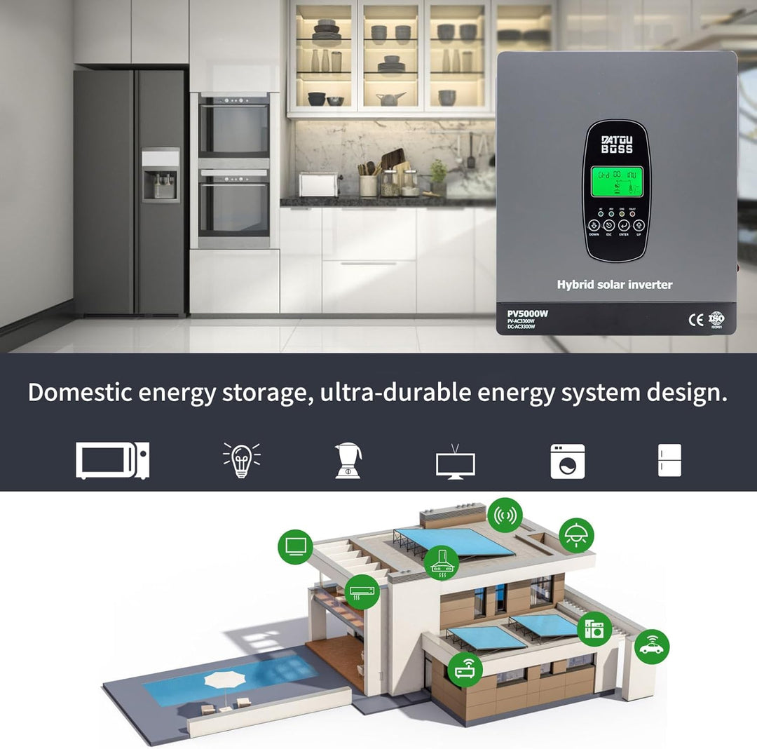 DATOUBOSS 3300W Hybrid Solar Wechselrichter 24V Reiner Sinus, 24V DC auf 230V AC Inverter mit MPPT L