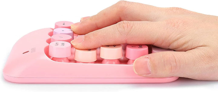 Dpofirs X910 Wireless Ziffernblock mit 18 Runden Tasten, Rosa wasserdichte USB-Ziffernblock Im Retro