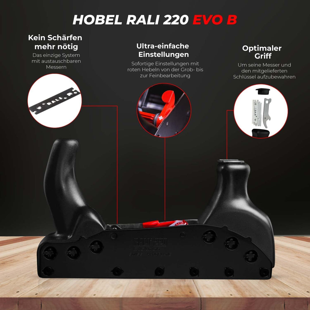 RALI 220 EVOLUTION B: Profi Holzhobel ohne Nachschärfen für Holzarbeiten mit 2 schnellen Einstellung