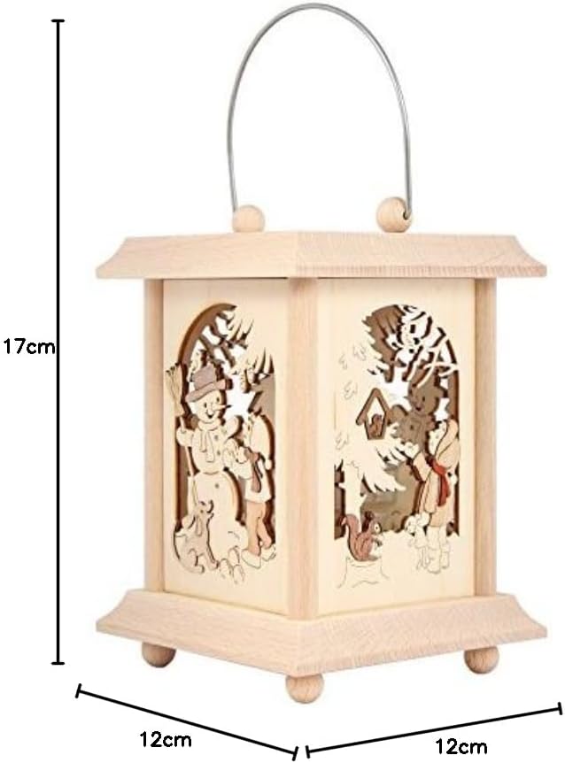 Drechslerei Kuhnert Tischlaterne/Teelichthalter - Motiv: Winterkinder aus Edelholz - Masse: 11,5 x 1