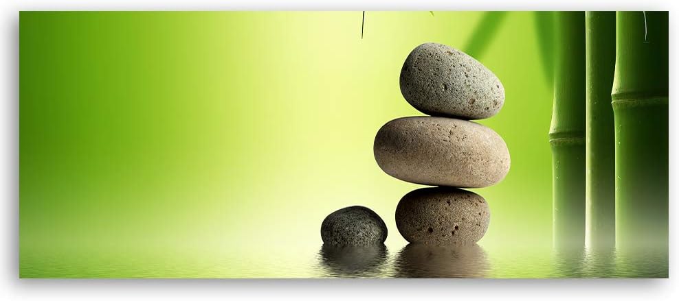 Feeby Wanddeko Zen Steine Bild Kunstdruck modern Bambus Grün 118x40 cm Deko Paneel 118x40 cm Grün_b,