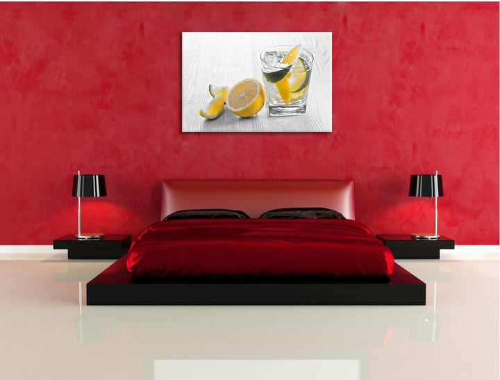 Pixxprint Gin Tonic Shot mit Zitronen als Leinwandbild/Grösse: 100x70 cm/Wandbild/Kunstdruck/fertig