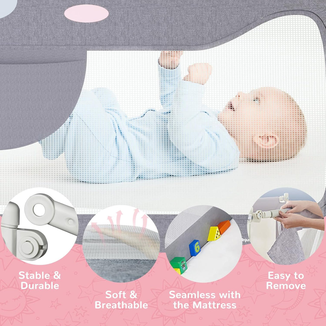 Bettgitter Kinder 200cm mit Bärenmotiv, Höhenverstellbarer Rausfallschutz Bett, Bettschutzgitter für