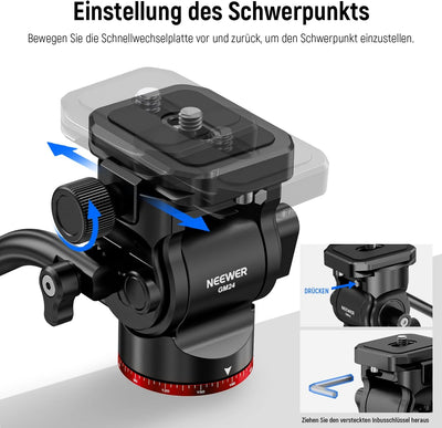 NEEWER Stativ Fluidkopf Pan Tilt Head mit Schnellwechselplatte und Griff, Metall Kamera Stativkopf k