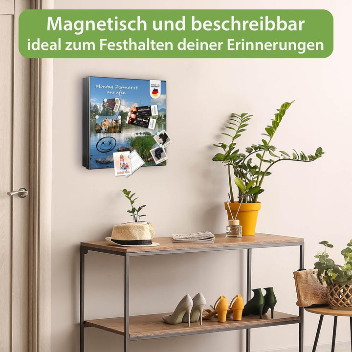 banjado® Grosser Schlüsselkasten Glas/Schlüsselbox 30cm x 30cm mit 50 Haken - Motiv Gebirgssee/Schlü