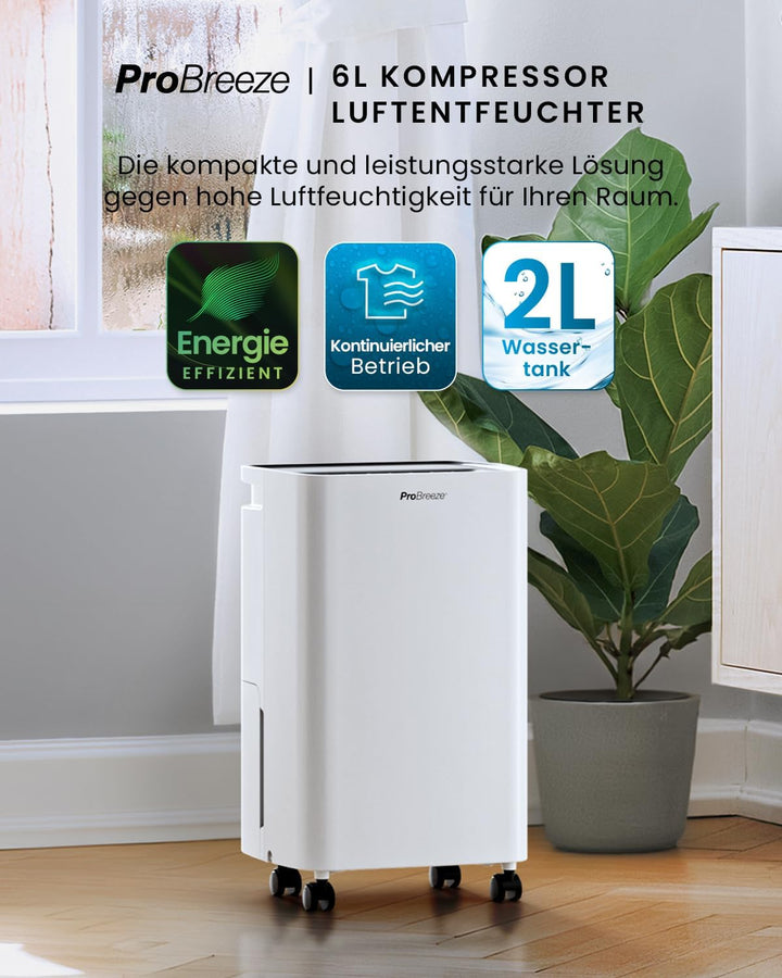 Pro Breeze Luftentfeuchter 6L in 24h Entfeuchtungsleistung - Dehumidifier - Luftentfeuchter elektris