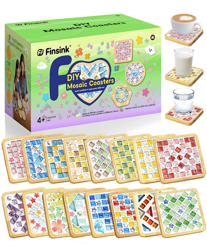 Finsink Mosaik bastelset kinder 16pcs mosaik untersetzer bastelset diy holz untersetzer Set Mosaikst