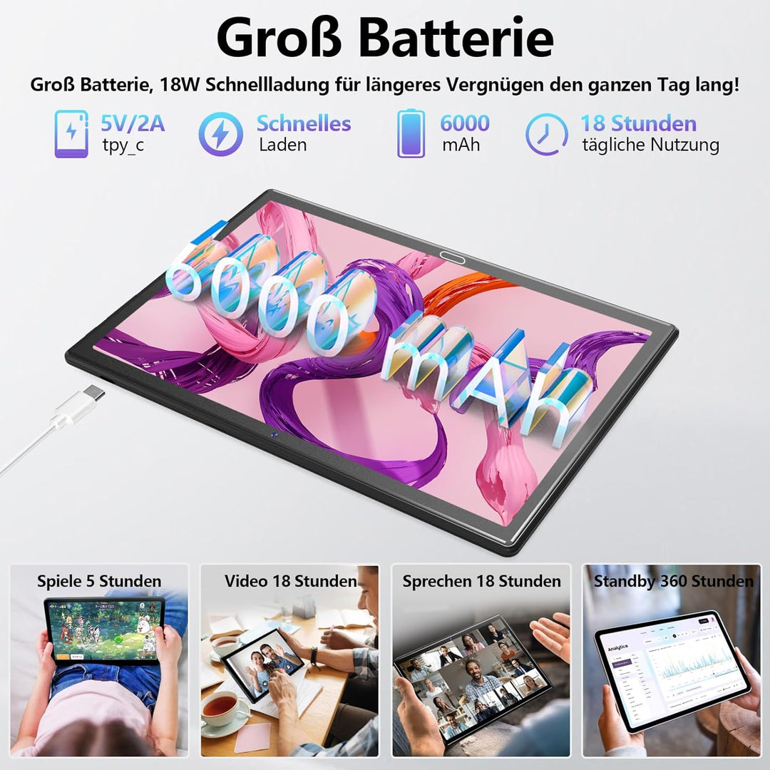 2024 Neueste Tablet 10 Zoll,3-in-1 Tablet Mit Tastatur Maus Stift,Android 13 4G LTE Tablets Mit 2 SI