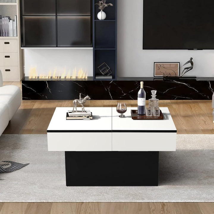 VOWNER Couchtisch, Moderner Couchtisch, Ausziehbarer Schreibtisch, Wohnzimmertisch mit 2 Stauräume,