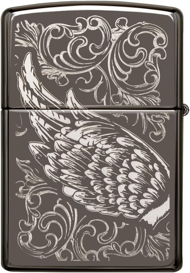 Zippo - Filigree Flame and Wings, Black Ice - Sturmfeuerzeug, befüllbar, in hochwertiger Geschenkbox