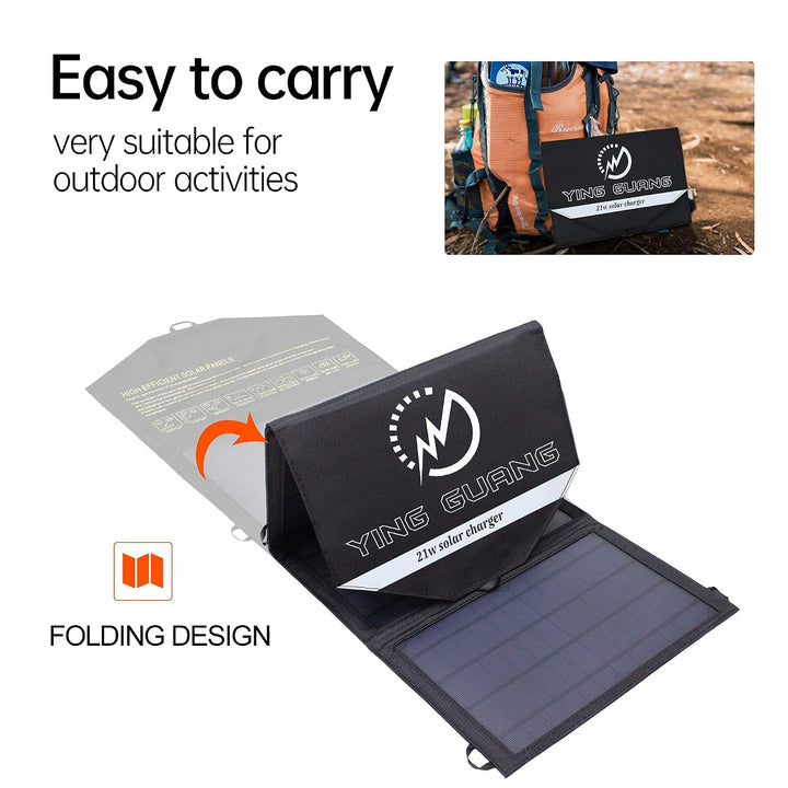 21W Faltbares Solar Ladegerät Tragbar Solarpanel wasserdicht, mit Zwei USB-Anschlüssen, für Camping,