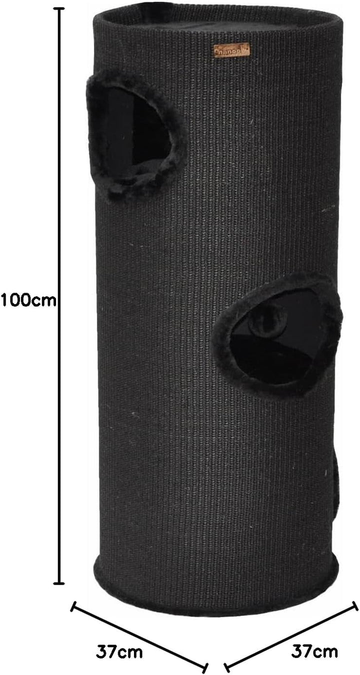 nanook Kratztonne Kratzbaum Oskar - Spieltonne für Katzen XXL mit 3 Höhlen und Spielball - Höhe 100