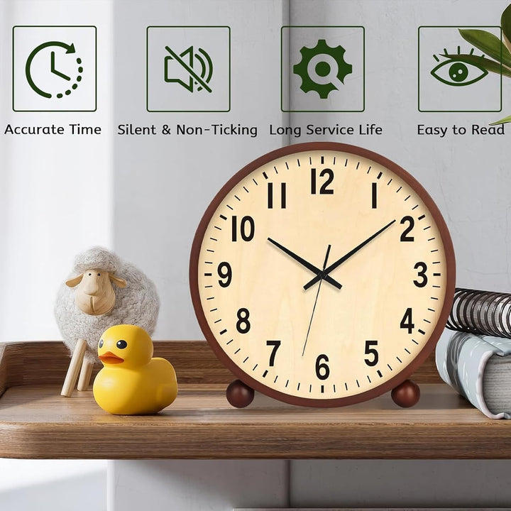 Maxspace Tischuhr Analog, 21cm Holz Tischuhr Batteriebetrieben, Silent Tischuhren ohne Ticken für Sc