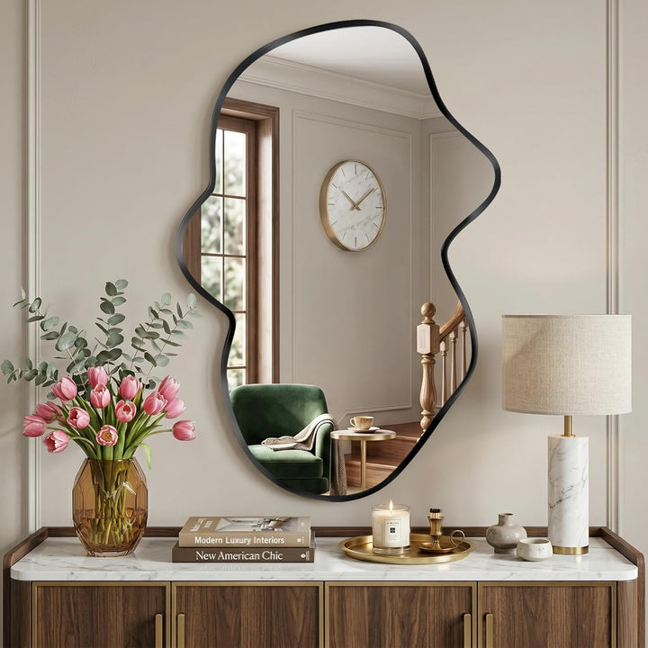 Wavy Wandspiegel, Unregelmässiger Metallrahmenspiegel für Badezimmer, Schlafzimmer &amp; Flur, Asymmetri