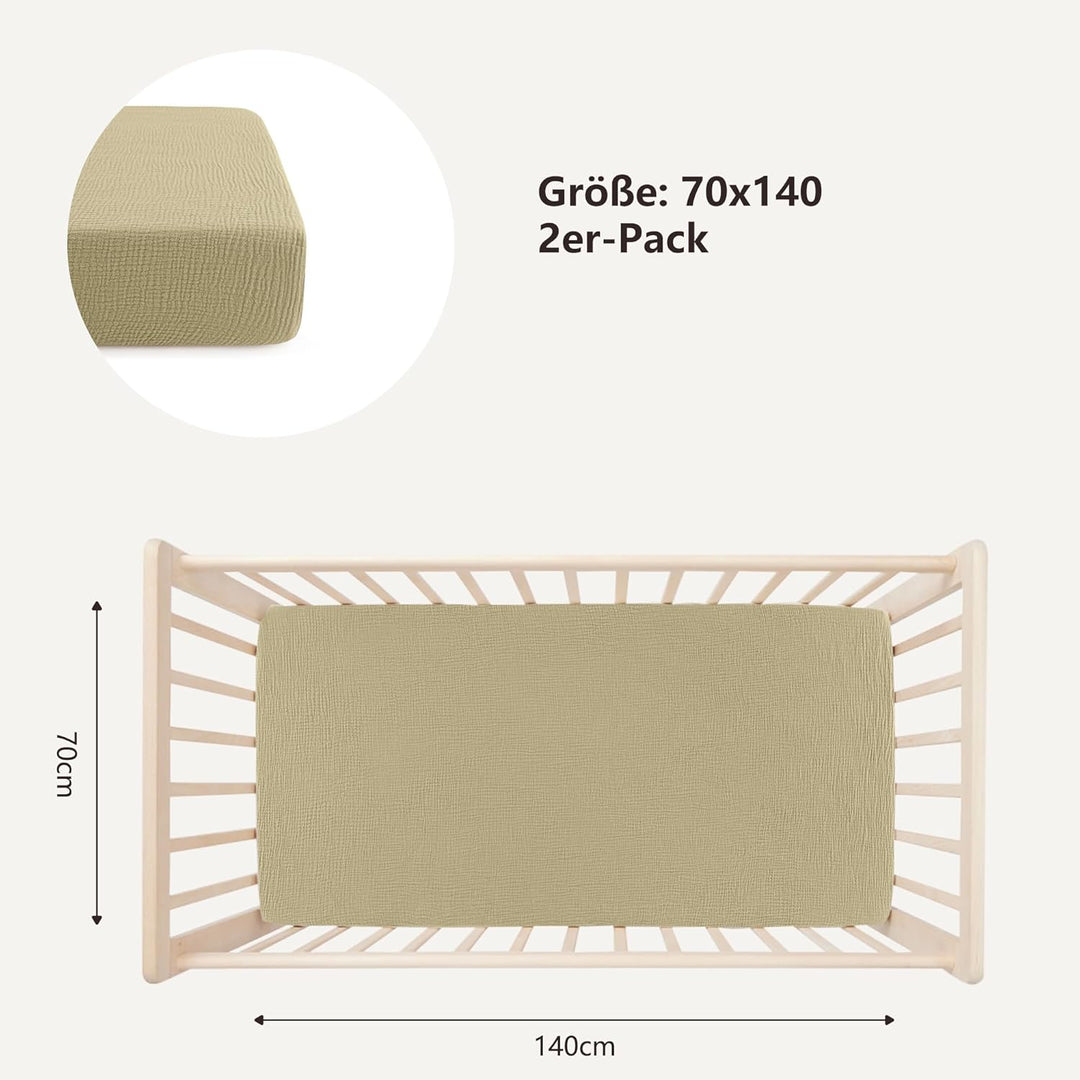 Bearmoss 2er Set Kinder Spannbettlaken,Musselin-Bettlaken 100% Baumwolle Baby-Bettlaken 60x120cm/140