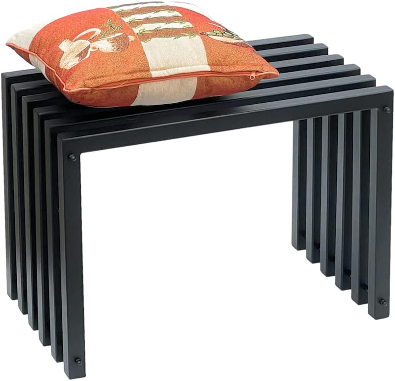 DanDiBo Hocker Metall Schwarz Sitzbank Massiv Wetterfest 60 cm Sitzhocker 96447 Modern Bank Lamellen