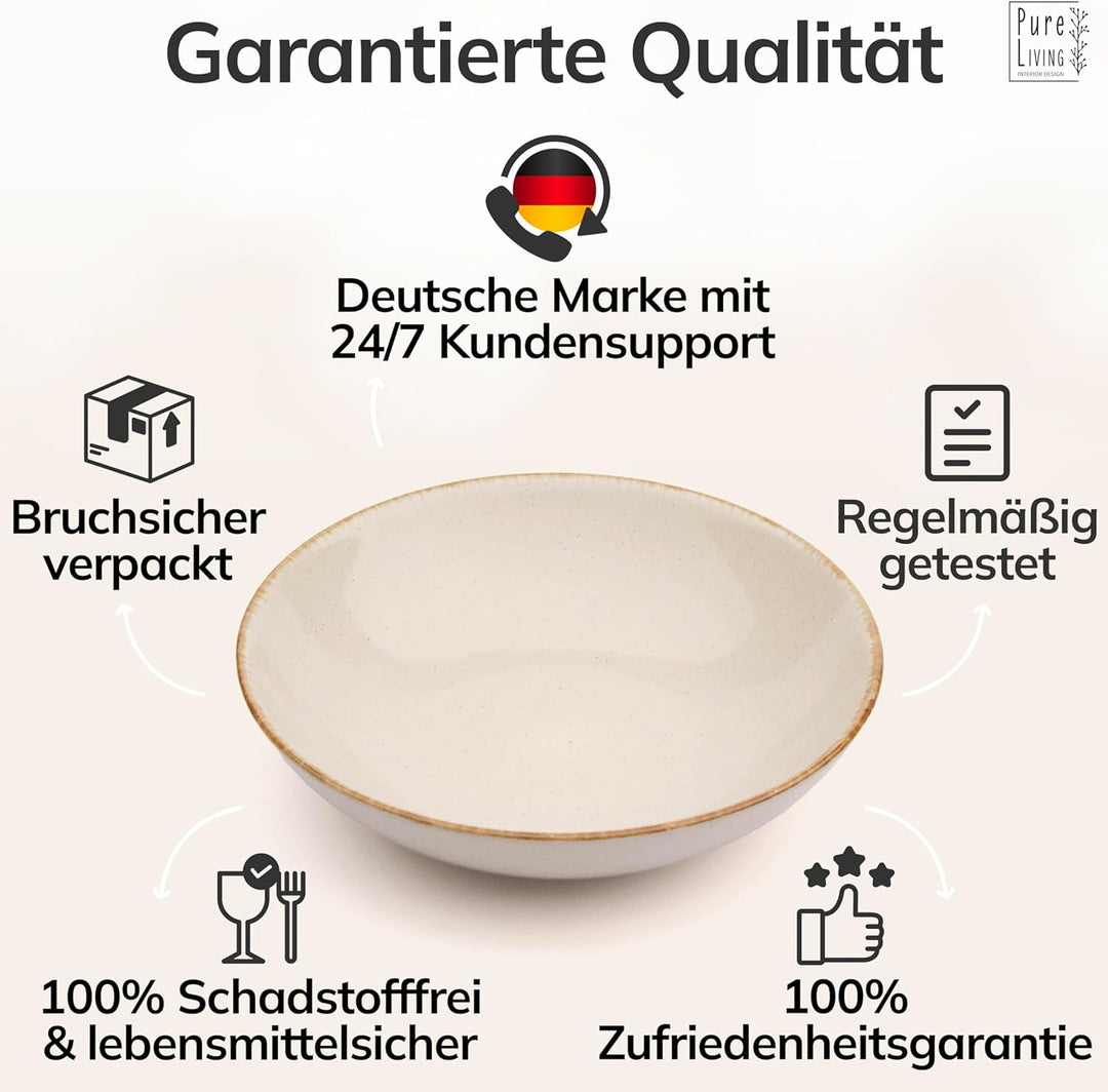 Steingut Suppenteller 6 Pers. Rustic Hochwertiges Landhausstil TEST SEHR GUT Tiefe Teller Set - Krat