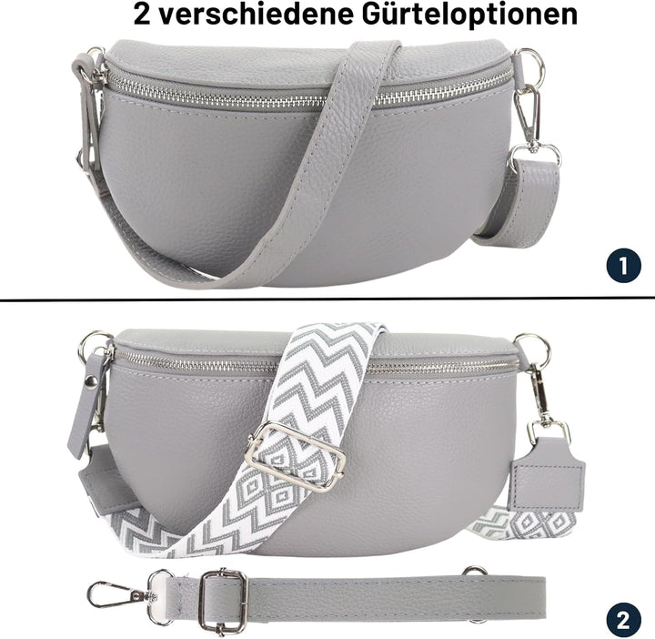 Blade Bauchtasche Damen Echtleder, stylische Gürteltasche Damen mit 2 gemusterten und Leder abnehmba