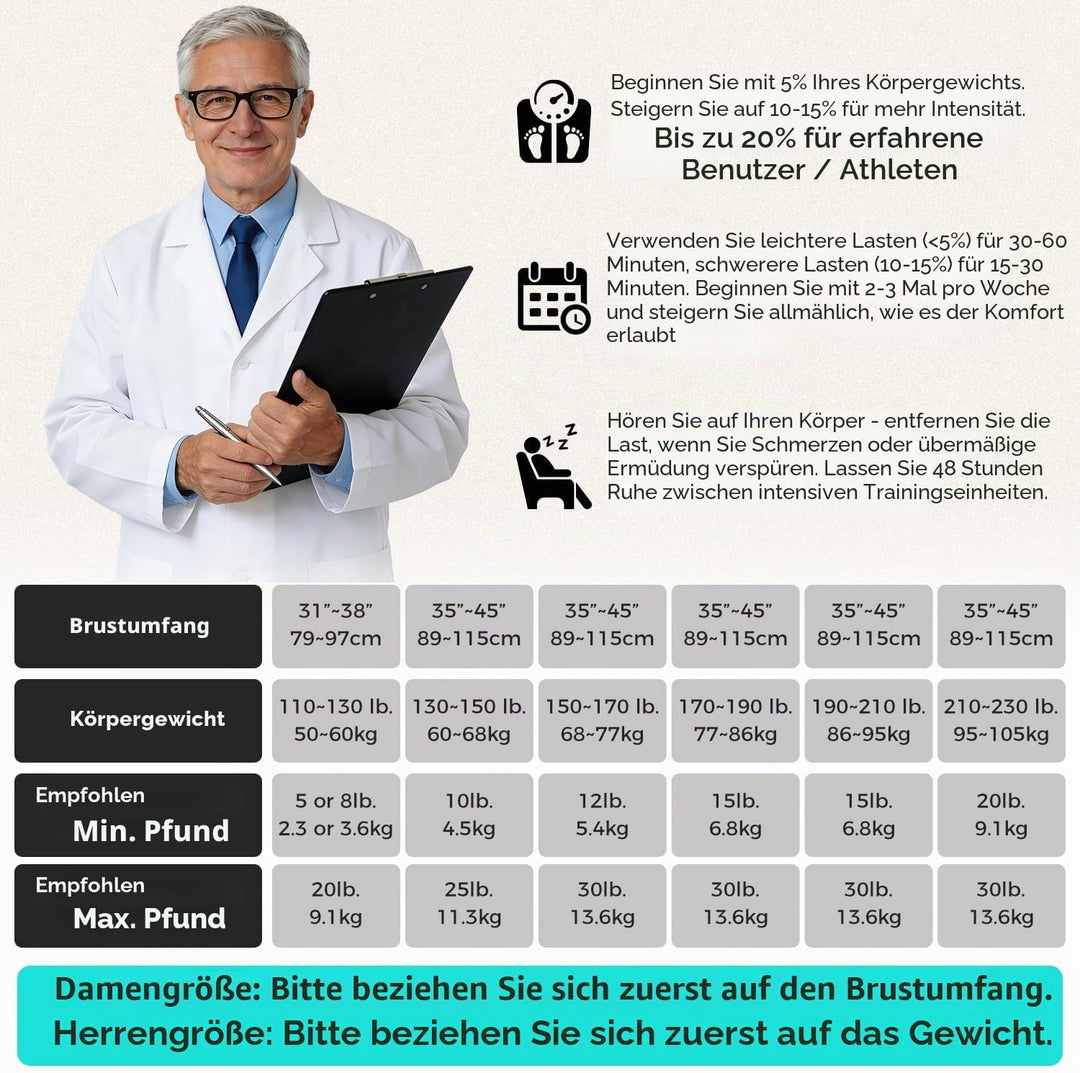 BAGAIL Gewichtsweste für Krafttraining, Brustgrösse Verstellbar, Praktische Tasche, mit Eisensand Ge