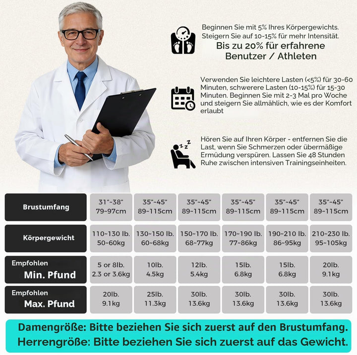 BAGAIL Gewichtsweste für Krafttraining, Brustgrösse Verstellbar, Praktische Tasche, mit Eisensand Ge